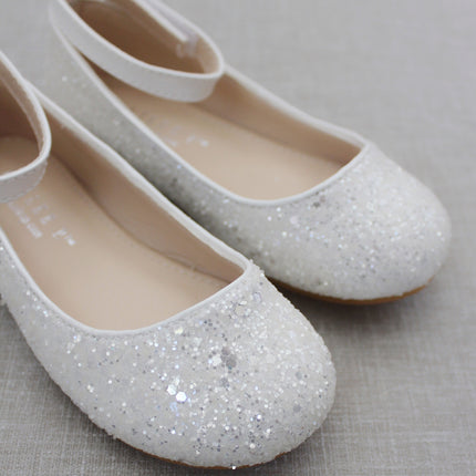 Rock Glitter Ballet Flats with Velcro Ankle Strap