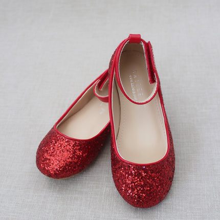 Rock Glitter Ballet Flats with Velcro Ankle Strap