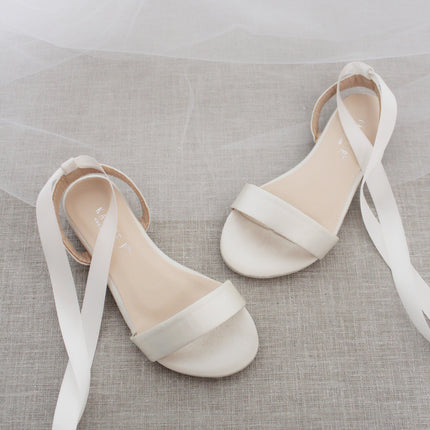 Girls Satin Flat Sandal with Ballerina Lace Up