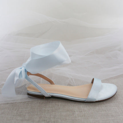 Girls Satin Flat Sandal with Wrapped Satin Tie