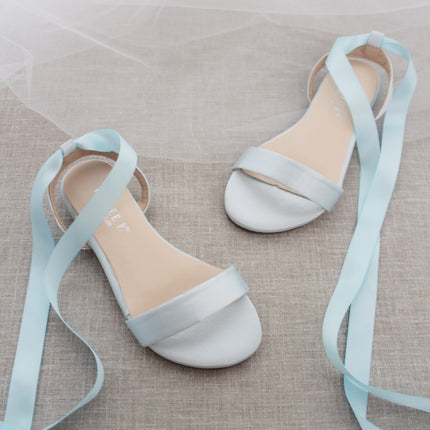 Girls Satin Flat Sandal with Ballerina Lace Up