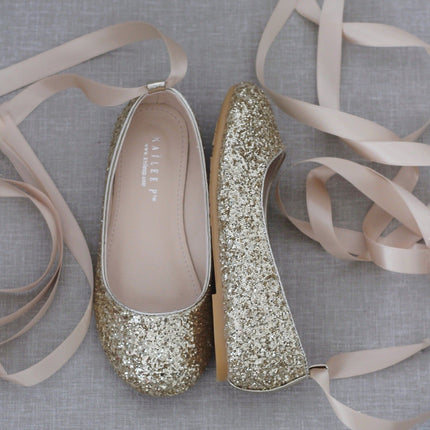 Rock Glitter Ballet Flats with Satin Ankle Strap