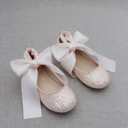 Rock Glitter Ballet Flats with Satin Ankle Strap