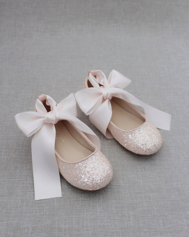 Rock Glitter Ballet Flats with Satin Ankle Strap