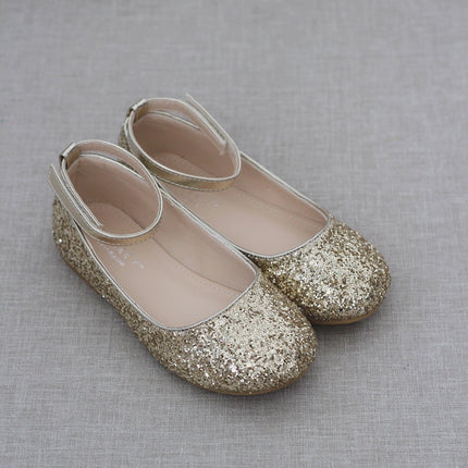 Rock Glitter Ballet Flats with Velcro Ankle Strap
