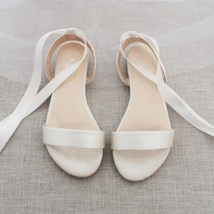 Girls Satin Flat Sandal with Ballerina Lace Up