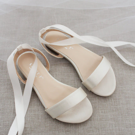 Girls Satin Flat Sandal with Ballerina Lace Up