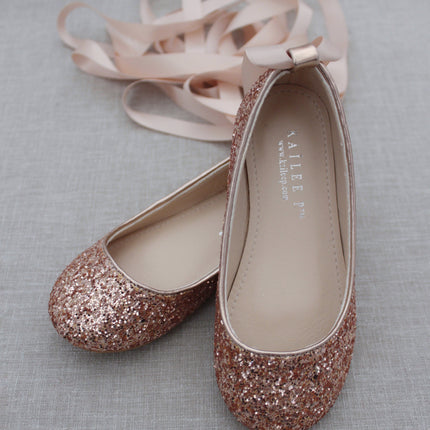 Rock Glitter Ballet Flats with Satin Ankle Strap