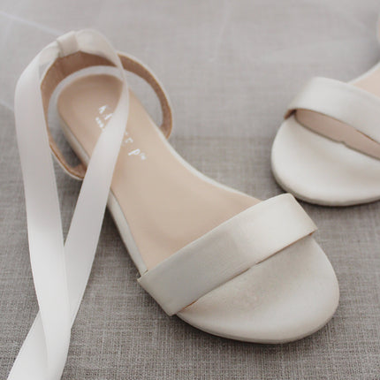 Girls Satin Flat Sandal with Ballerina Lace Up