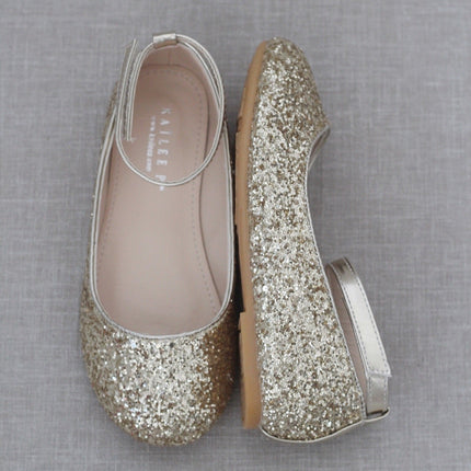 Rock Glitter Ballet Flats with Velcro Ankle Strap