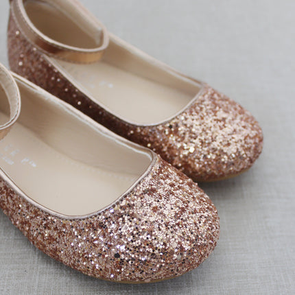 Rock Glitter Ballet Flats with Velcro Ankle Strap