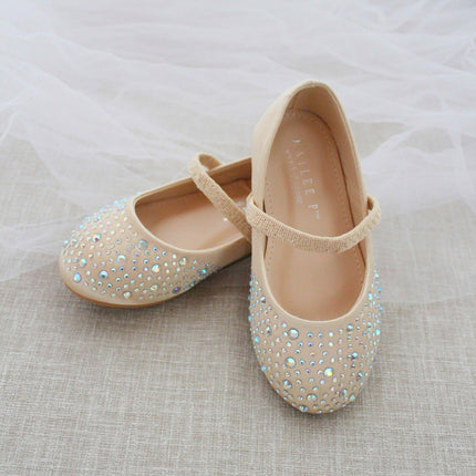 Satin Mary Jane Flats with Rhinestones Embellishment