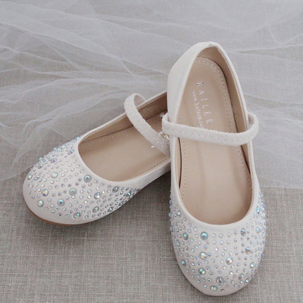 Satin Maryjane Flats With Rhinestones Embellishment