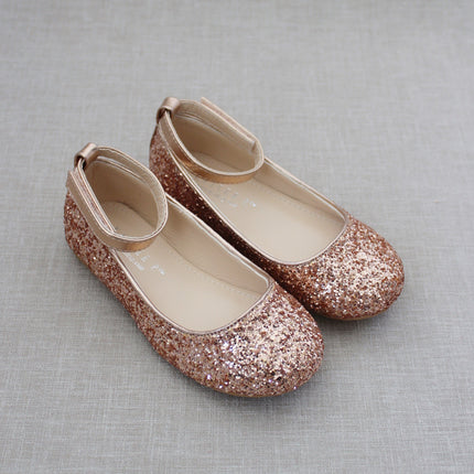 Rock Glitter Ballet Flats with Velcro Ankle Strap