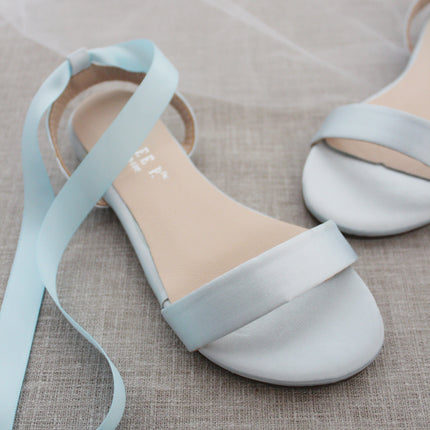 Girls Satin Flat Sandal with Ballerina Lace Up