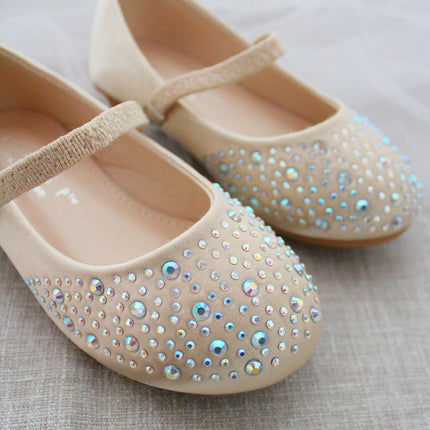 Satin Mary Jane Flats with Rhinestones Embellishment