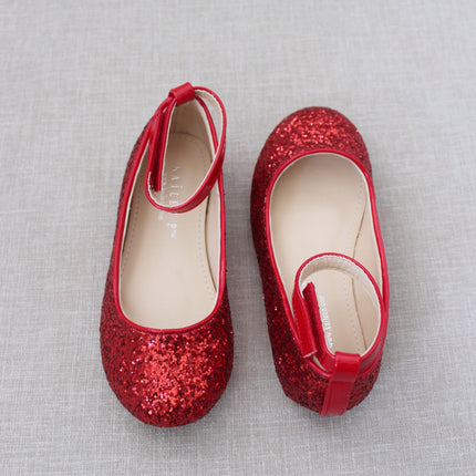 Rock Glitter Ballet Flats with Velcro Ankle Strap