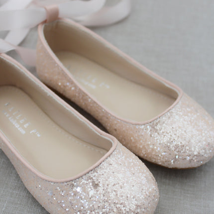 Rock Glitter Ballet Flats with Satin Ankle Strap