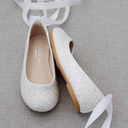 Rock Glitter Ballet Flats With Satin Ankle Strap