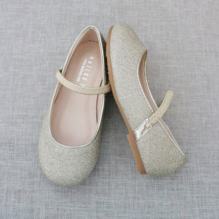 Gold Fine Glitter  Mary Jane Flats