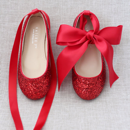 Rock Glitter Ballet Flats With Satin Ankle Strap