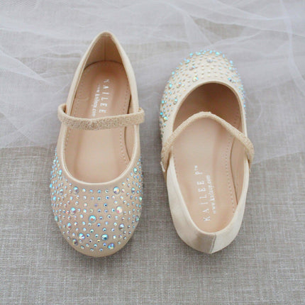 Satin Mary Jane Flats with Rhinestones Embellishment