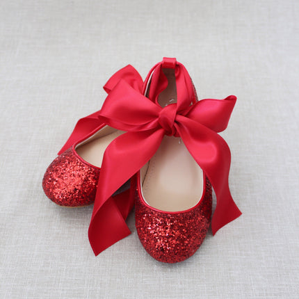Rock Glitter Ballet Flats With Satin Ankle Strap