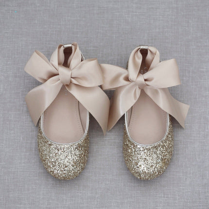 Rock Glitter Ballet Flats with Satin Ankle Strap