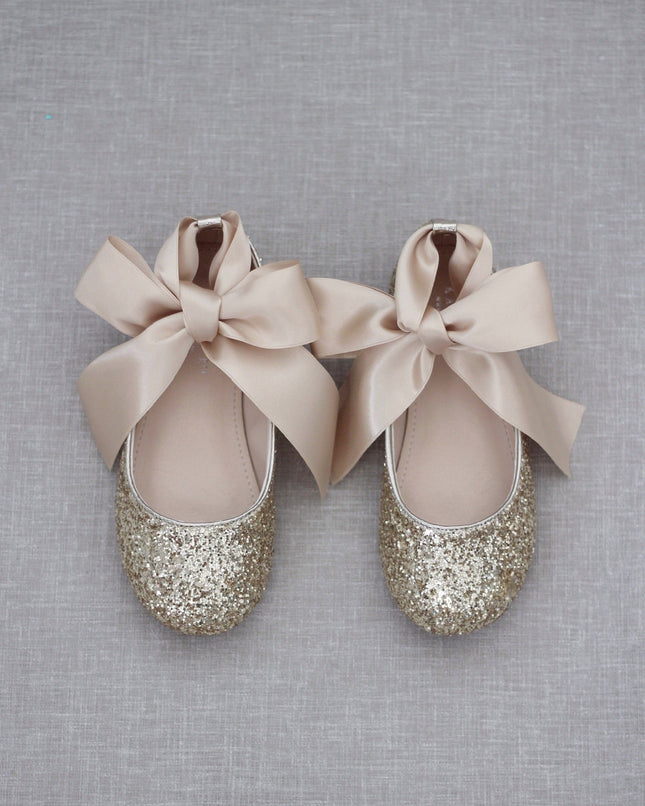Rock Glitter Ballet Flats with Satin Ankle Strap
