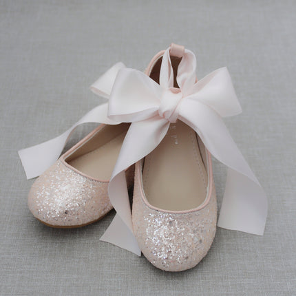 Rock Glitter Ballet Flats with Satin Ankle Strap