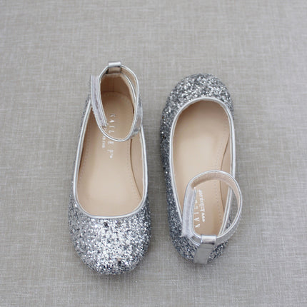 Rock Glitter Ballet Flats With Velcro Ankle Strap
