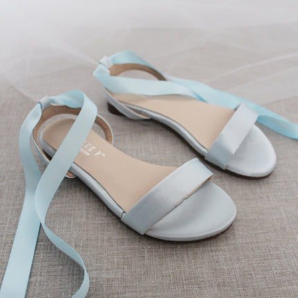 Girls Satin Flat Sandal with Ballerina Lace Up
