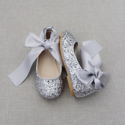 Rock Glitter Ballet Flats With Satin Ankle Strap