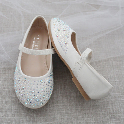 Satin Mary Jane Flats with Rhinestones Embellishment