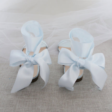 Girls Satin Flat Sandal with Wrapped Satin Tie