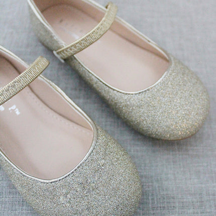 Gold Fine Glitter  Mary Jane Flats