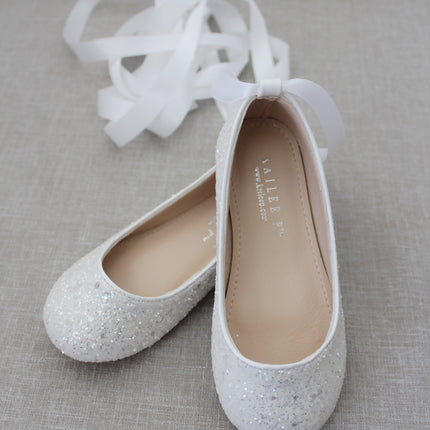 Rock Glitter Ballet Flats With Satin Ankle Strap