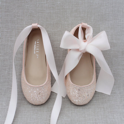 Rock Glitter Ballet Flats with Satin Ankle Strap