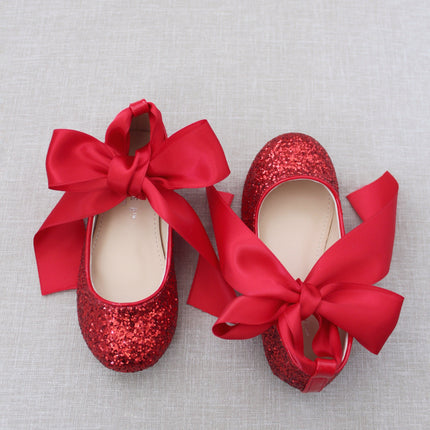 Rock Glitter Ballet Flats With Satin Ankle Strap