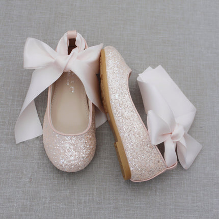 Rock Glitter Ballet Flats with Satin Ankle Strap