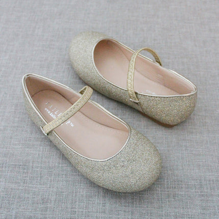 Gold Fine Glitter  Mary Jane Flats
