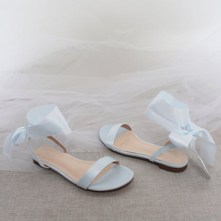 Girls Satin Flat Sandal with Wrapped Satin Tie