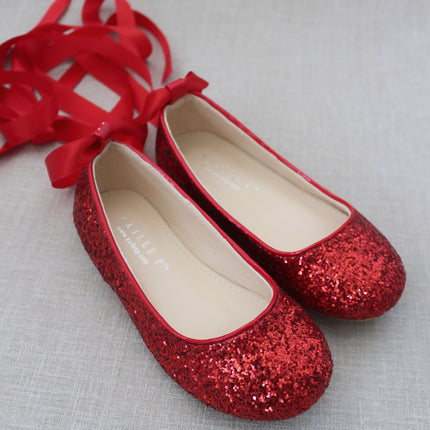 Rock Glitter Ballet Flats With Satin Ankle Strap