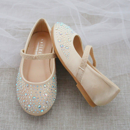 Satin Mary Jane Flats with Rhinestones Embellishment