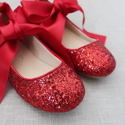 Rock Glitter Ballet Flats With Satin Ankle Strap