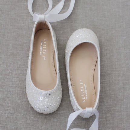 Rock Glitter Ballet Flats With Satin Ankle Strap