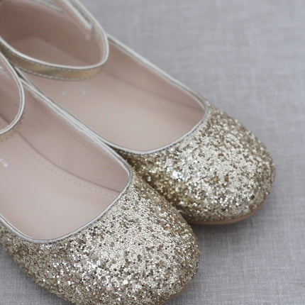 Rock Glitter Ballet Flats with Velcro Ankle Strap