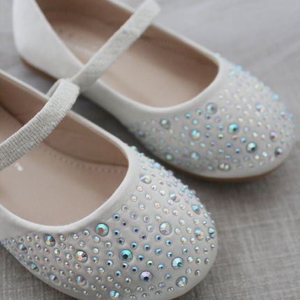 Satin Mary Jane Flats with Rhinestones Embellishment