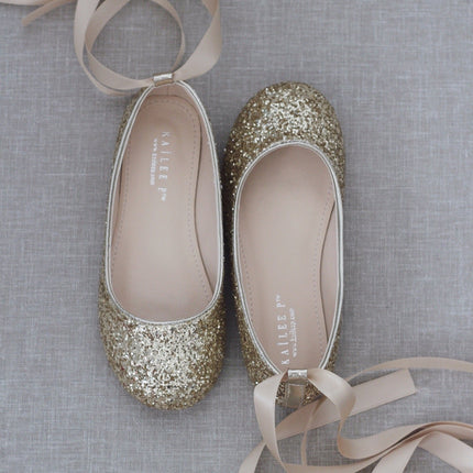 Rock Glitter Ballet Flats with Satin Ankle Strap