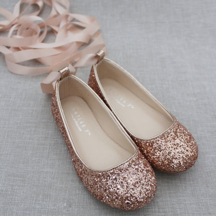 Rock Glitter Ballet Flats with Satin Ankle Strap